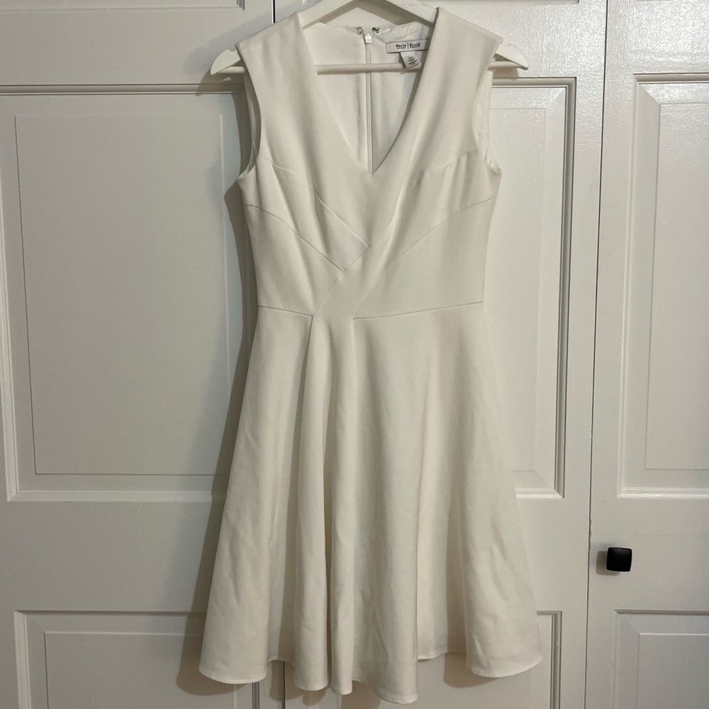 White House Black Market White A-Line V-Neck Mini Dress